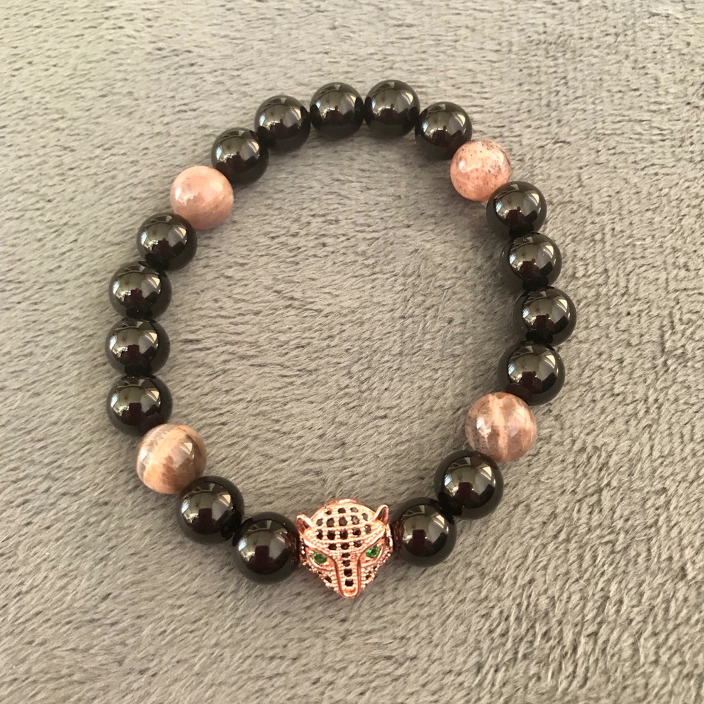 Black Obsidian & Black Sunstone Panther Bracelet